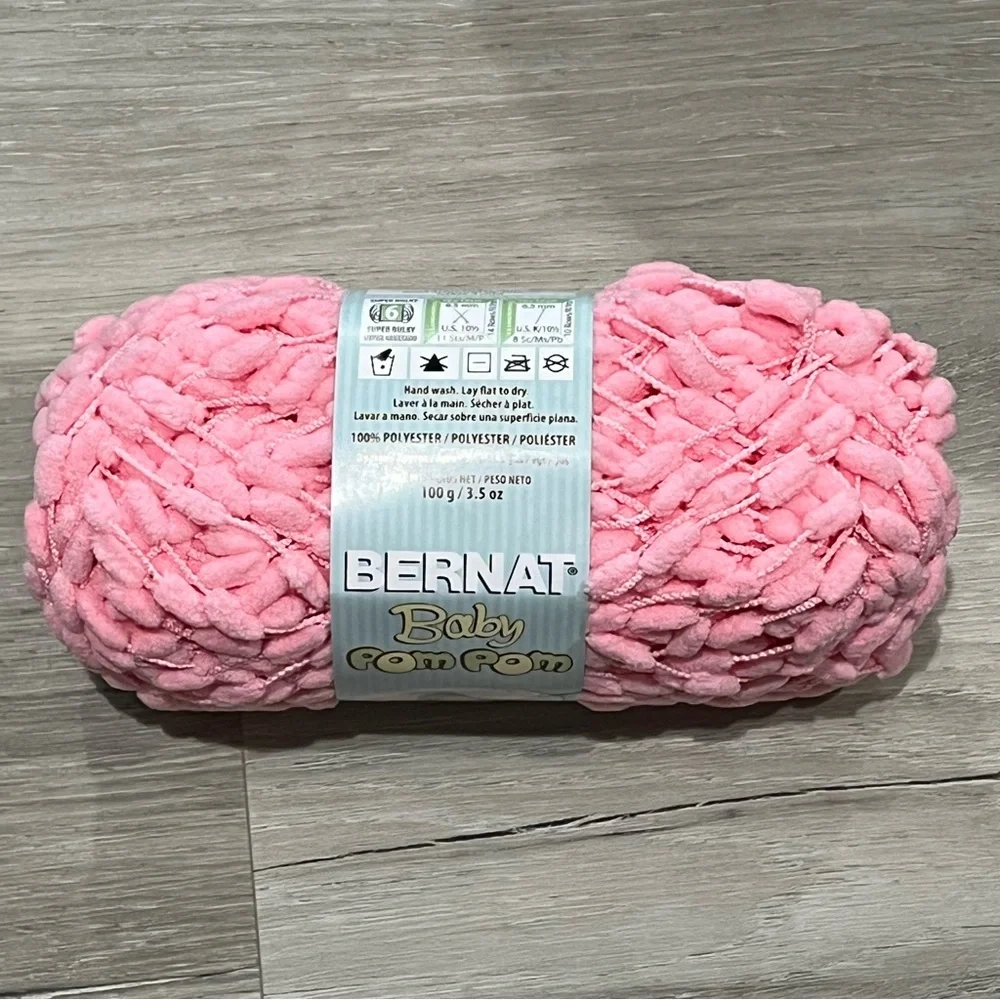 NWT Set of 3 Skeins Bernat Baby Pom Pom Yarn (3.5 oz ea) Candy Floss Pink #6